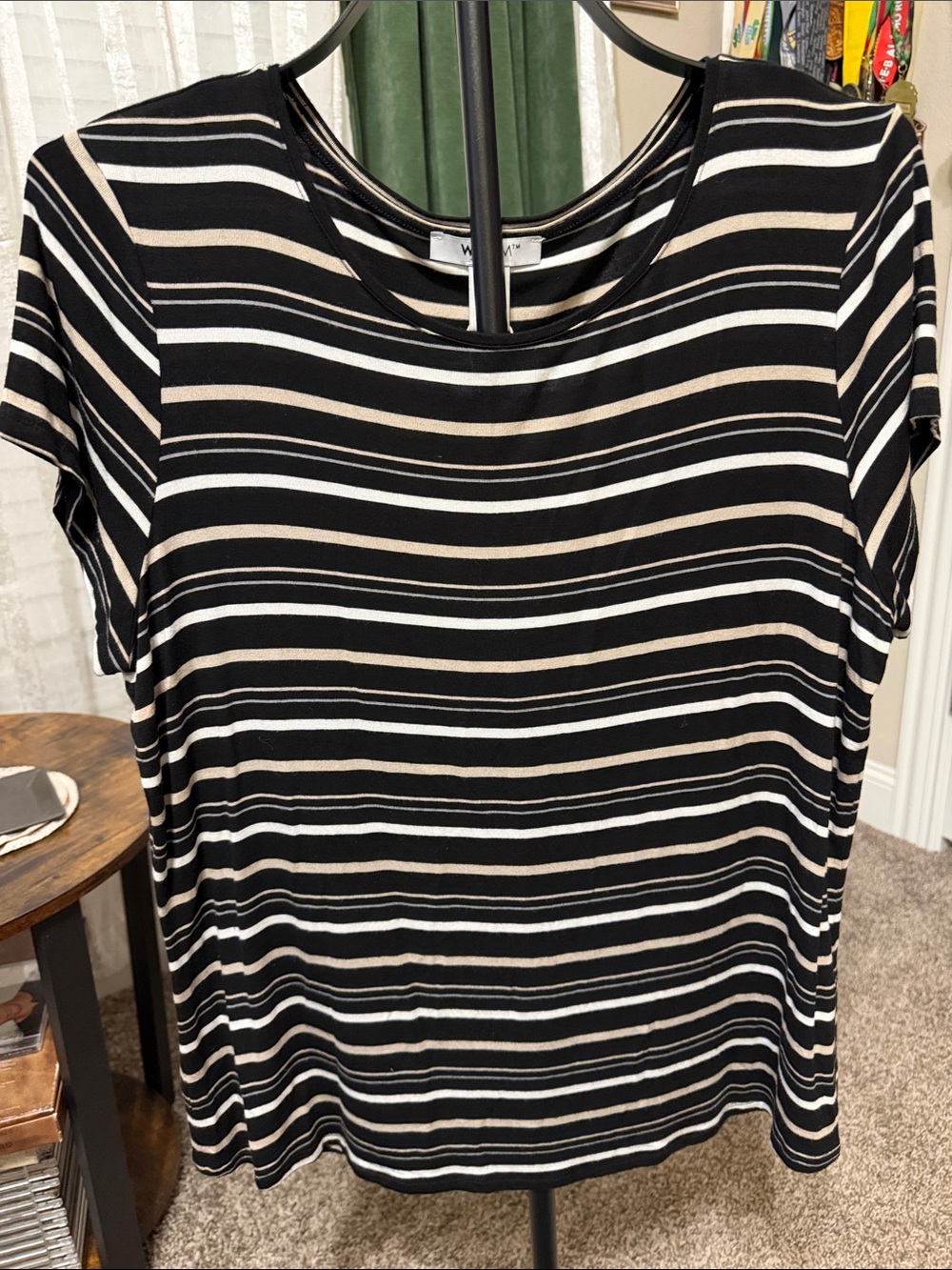 White House Black Market Black, Cream & White Striped Short Sleeve Tee